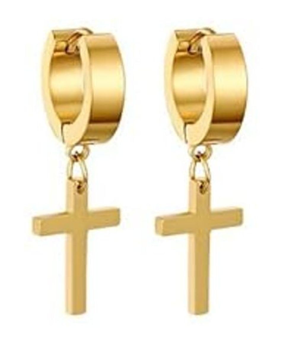 3 Pairs Stainless Steel Cross Dangle Huggie Hinged Hoop Earrings Set for Men Women Punk Ear Piercing