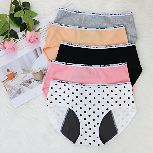 Image of Nalwort Womens Period Underwear Menstrual Period Panties Slim Postpartum Cotton Panties 5 Pack