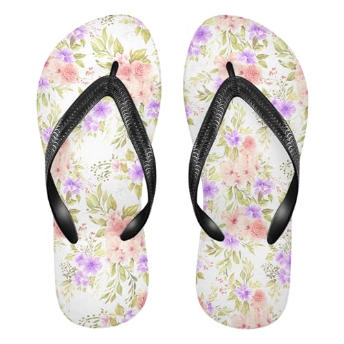 Leaves Pink Floral White Flip Flops for Beach Thong Sandals Anti-slip Lightweight Beach Slippers for Summer Outdoor Travel