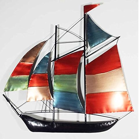 Contemporary Metal Wall Art Decor Sculpture - Colour Sailing Ship Yacht Boat Cover
