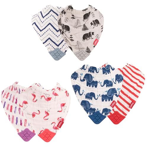 Image of Nuby 2Piece Muslin Bandana Bib with Teether, Colors May Vary, 2 Count (Pack of 1)