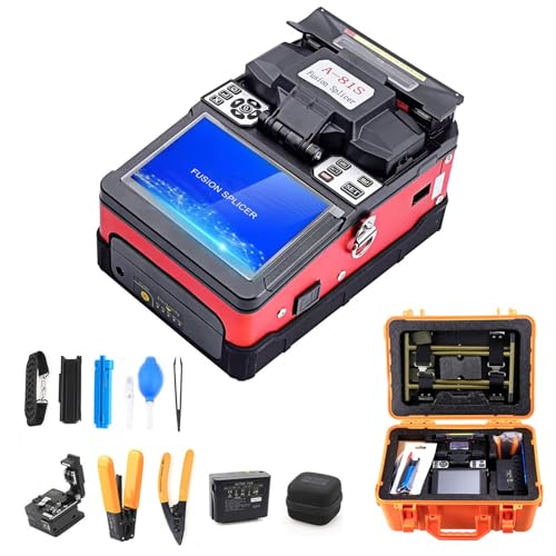 A-81S Soudeuse fibre optique FTTH, fusionneuse fibre optique 0,02 dB, épissure 7 s, chauffe 18 s, écran LCD 5 pouces, batterie 11,8 V, pour technicien télécom et...