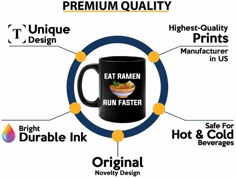 Ramen Coffee Mug 11oz Black -Eat ramen run faster - Food Lovers chicken pumpkin vegan pantry spicy noodles, BHUGSLEADER8526 image 3