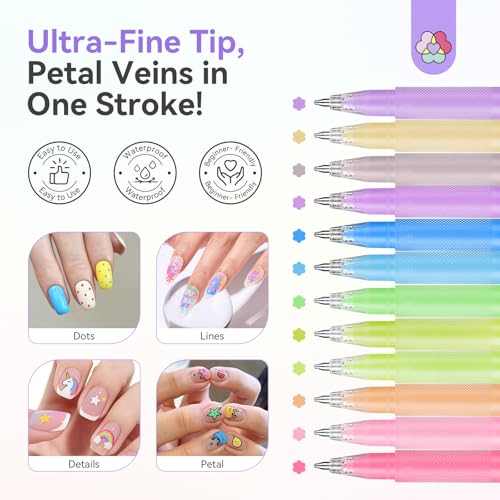 Image of SAVILAND Nail Art Pens Set: 12 Colors Quick-Drying Ballpoint 3D Nail Polish Pens Paint Markers for Nail Art Painting, Dotting, Liner & Detailing Design, Beginner-Friendly DIY Manicure Tools Kit