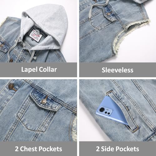 Ginsiom Men'S Denim Vest,Sleeveless Jean Hooded Jacket Ripped Stretchy Sleeve Less Fashion Battle Vest For Men With Hood thumb #2