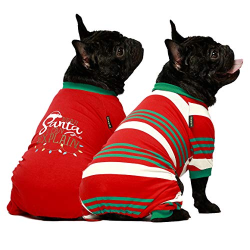 Fitwarm Dear Santa I Can Explain 2-Pack 100% Cotton Dog Christmas Pajamas for Pet Clothes Doggie Holiday Costumes Onesies Puppy Jammies Medium