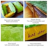Hundebett, mittelgroß, in Form eines Hot-Dogs, waschbar, flauschig, Kissen mit Reißverschluss, rutschfest, Hundebett, für mittelgroße Hunde und Katzen