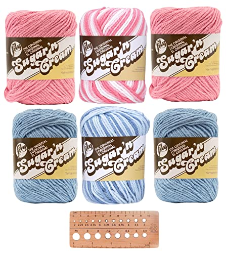Lily Sugar 'n Cream Yarn - 100% Cotton - Assortment (Pink & Blue)
