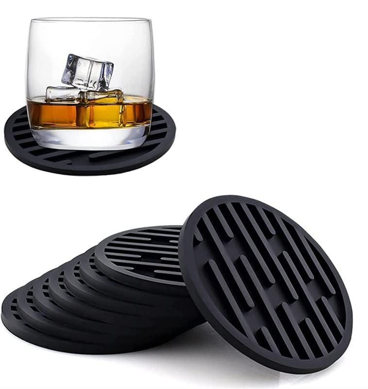 My Creative HutSilicone Set of 4 Drink Coasters - 4" INCHES, Non-Slip Grooved Design, Heat Resistant Coasters for All Type of Glasses Mugs Coffee (Black)