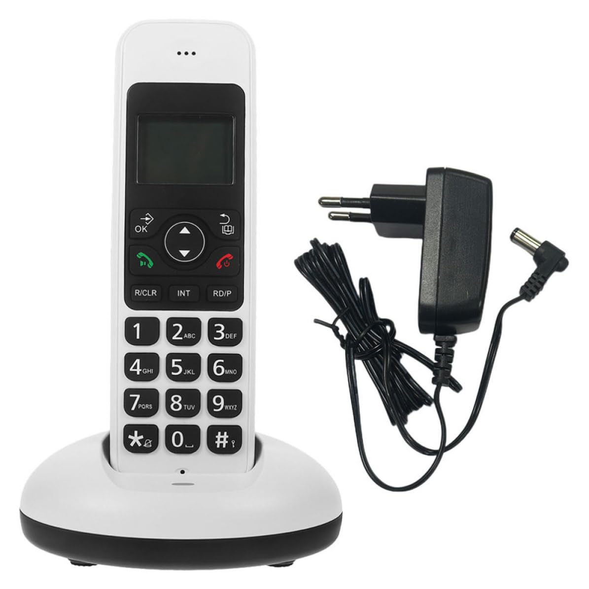 ABOOFAN Telefono Cordless Grande Tasto Bianco, Telefono Senza Fili per Casa e Ufficio, Display LCD, Funzione Espandibile, per Anziani e Ipovedenti