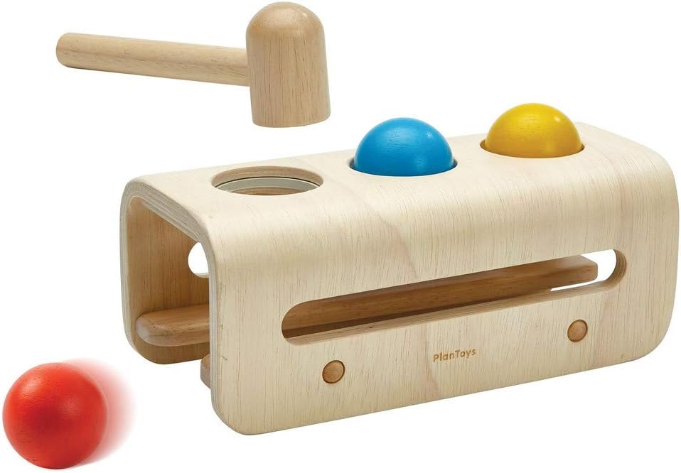 PlanToys Wooden Hammer Balls Pounding and Hammering Toy (5396) | Sustainably Made from Rubberwood and Non-Toxic Paints and Dyes