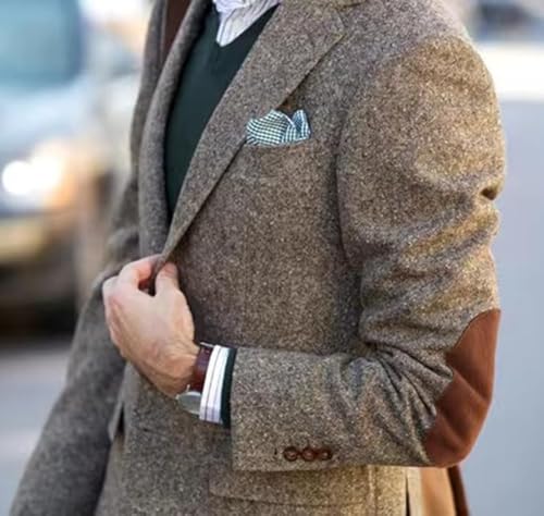 Men's Vintage Tweed Blazer Jacket Classic Fit Winter Two Button Business Jackets Mens Sport Coats with Elbow Patches3