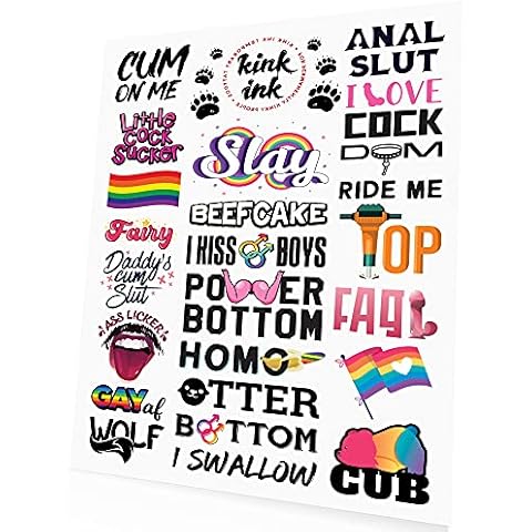 Kink Ink - 24 x Hardcore Words and Phrases Temporary Tattoo Male Gay LGBTQ+ Kinky Sticker Cover
