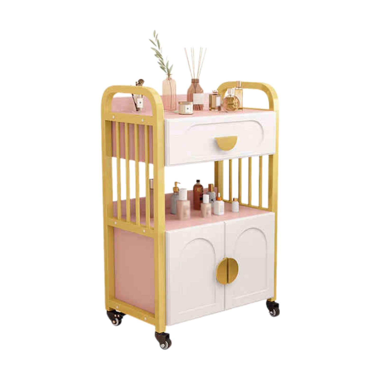 Barbershop Trolley Tool Cabinet with Workbench Multi-Purpose Tool Cart with Wheels,Layered Storage with Drawers and Storage Cabinets,Convenient Universal Pulley,Suitable for Salon Spa Tattoo(Color1)