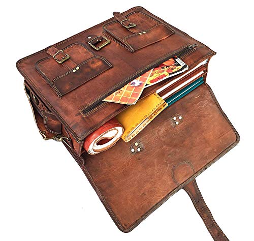 Retro Brown 20 Inch Buffalo Hunter Leather Laptop Messenger Bag Office Briefcase Crossbody (messenger)4