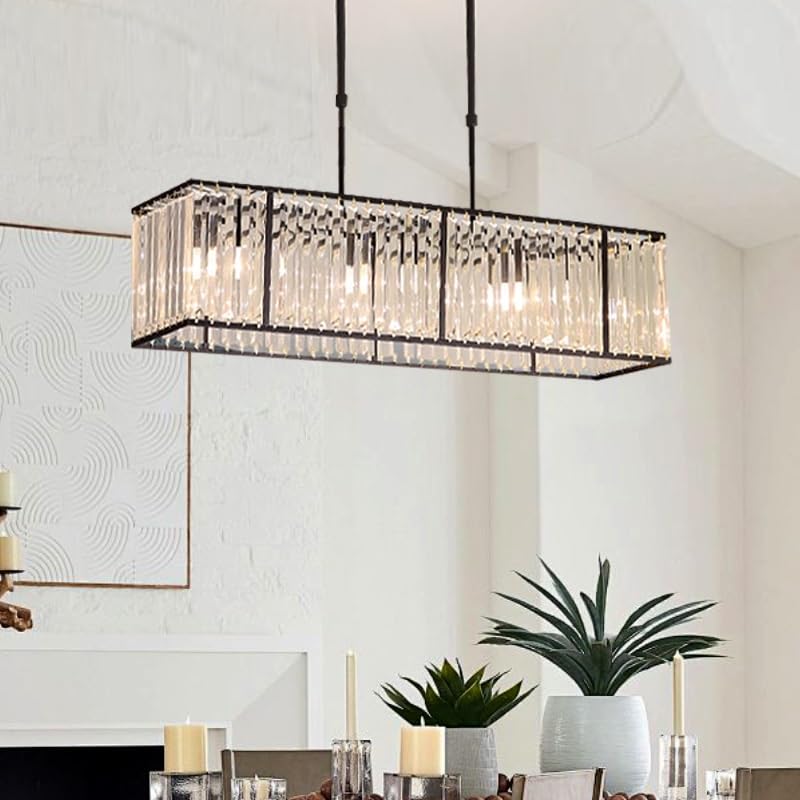 Generico Lampadario a sospensione Apparecchio di illuminazione in cristallo for interni a sopra il tavolo da pranzo Lampada a ad isola della cucina,Plafoniere da soffitto(Black L55CM,Neutral Light)