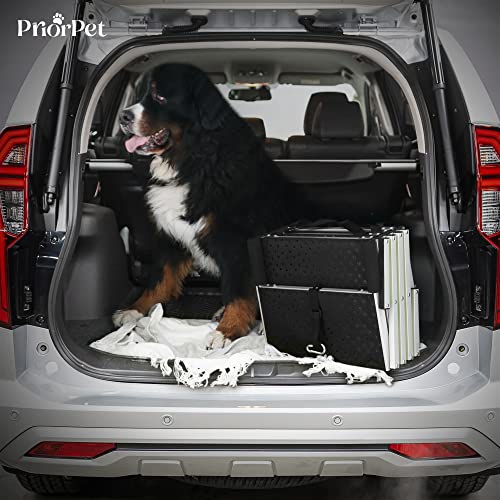 Hundetreppe Auto Klappbar - Hundetreppe Große Hunde - Leuchtende Leitmarkierung - Gelenkschonende Einstiegshilfe Auto Hund - Hundeleiter Faltbar mit Anti-rutsch Einsatz - 77kg Tragkraft - 4 Stufen