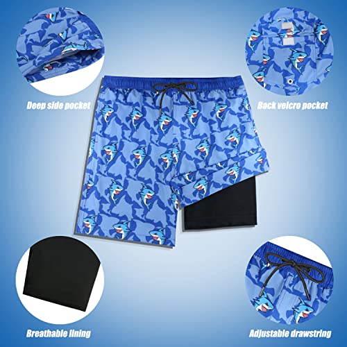 Image of Boys Swim Trunks with Boxer Brief Liner Compression Anti Chafe Swimming Shorts Stretchy UPF Quick Dry Swimsuit