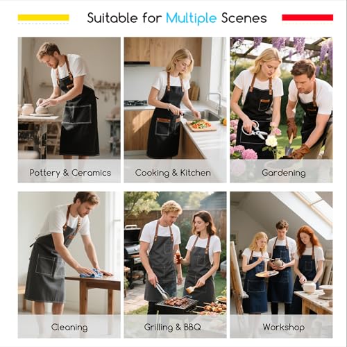 MEEDEN Painting Apron for Men Women: Adjustable Cross Back Waterproof Polyester Canvas Art Apron with 3 Pockets - Artist Apron for Acrylic Oil & Watercolor Painting, Gardening, Cooking - Black - Thumbnail 7
