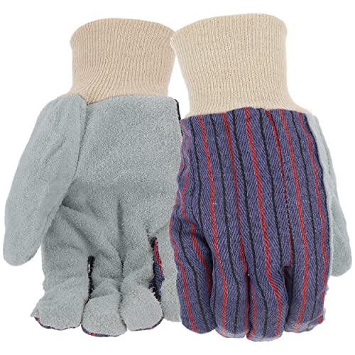 West Chester Men's Split Cowhide Leather Palm Work Gloves, Abrasion Resistant, Knit Wrist, Canvas Backing, Blue/Red/White, Large, (71000-L)