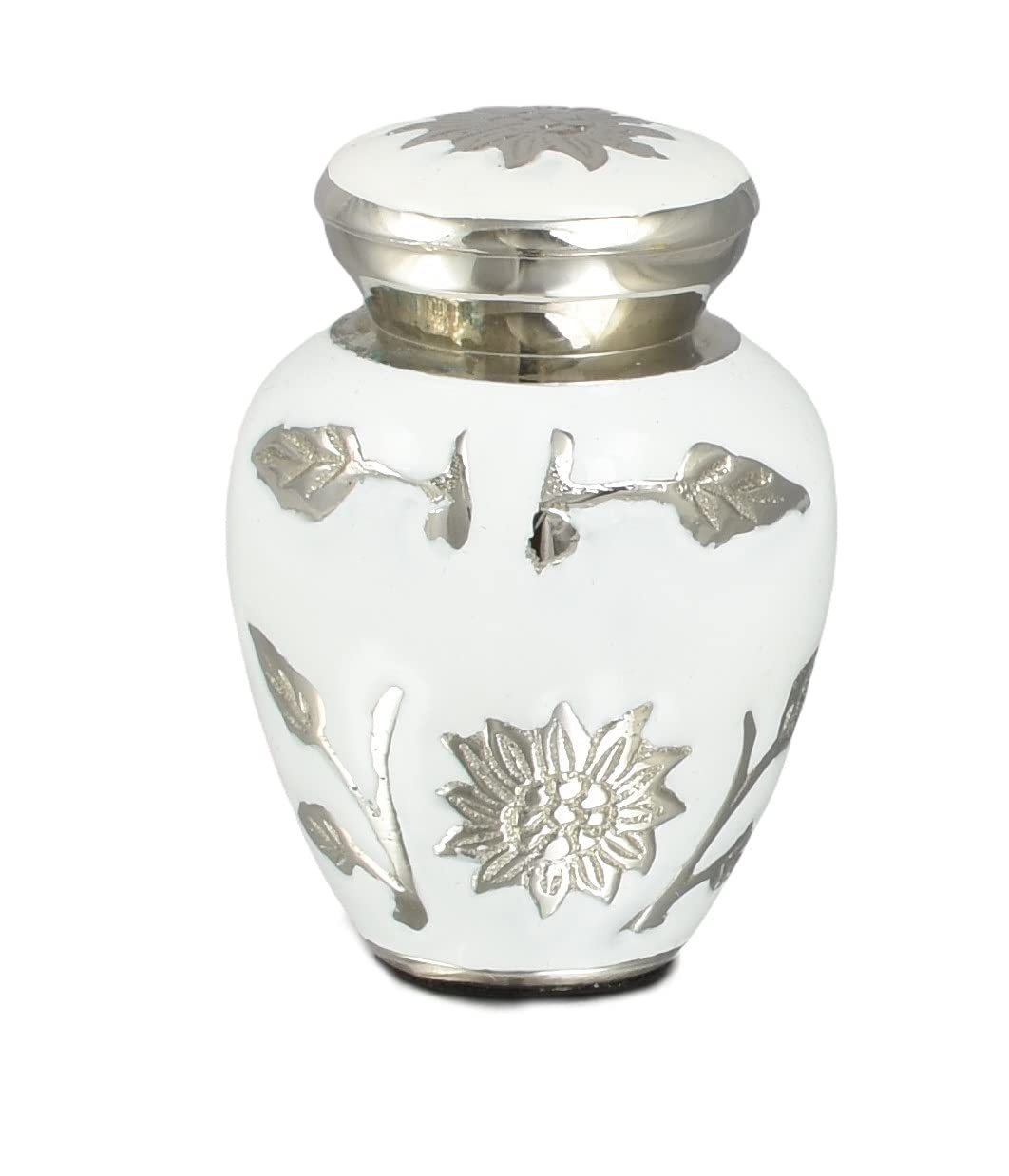 Small Keepsake Urn for Human & Pet Ashes – 3" Memorial Container With Velvet Presentation Gift Box - Capacity 7 Teaspoons - Handcrafted in Metal Aluminium Brass (White Sunflower) — image 1