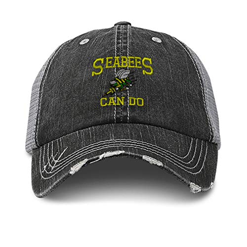 Speedy Pros Distressed Trucker Hat Us Navy Seabees Can Do Embroidery Cotton for Men & Women