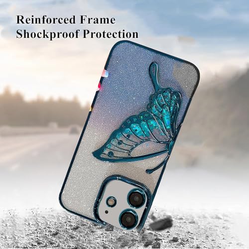 Image of mobistyle Thermoplastic Polyurethane Designed For iPhone 11 Cover With Glitter Cute Butterfly Electroplate Plating Design Back Cover Case For Women Teen Girls (Blue)