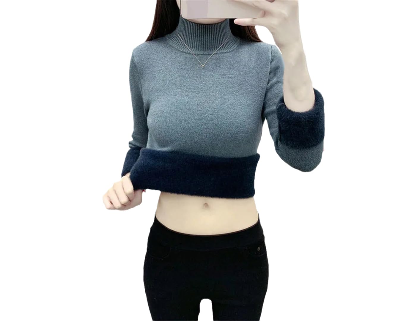 DBFBDTU Maglione da Donna A Collo Finto, Maglieria Casual, Top A Maniche Lunghe in Tinta Unita, Pullover Addensato Caldo