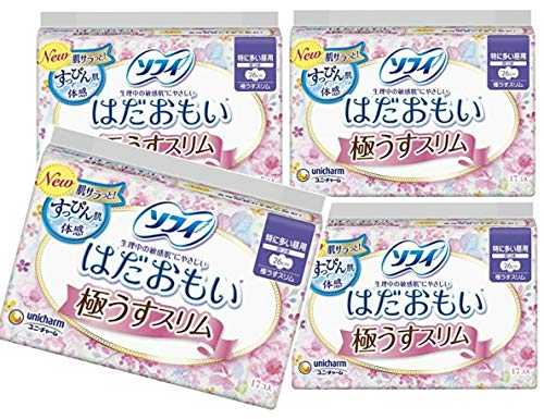 【まとめ買い】ソフィ はだおもい 極うすスリム 特に多い昼用 26cm 羽つき 17枚×4個セット