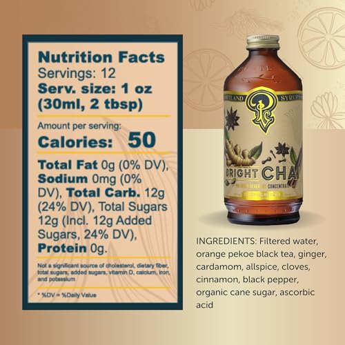 Image of Portland Syrups Bright Chai Syrup - For Coffee, Cocktails, Mocktails & Sodas - Premium Concentrate - Orange Pekoe Tea, Ginger, Cinnamon & Cardamom - Rich Chai Flavor - 12 oz, 24 Servings (Pack of 2)