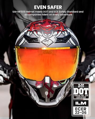 Image of ILM Motorcycle Helmets for Adult Men Women Full Face DOT ECE Powersports Dual Visor Street Racing Helmet with Pinlock Cascos para Motos Model MF509 (Ronin Red, 2XL)