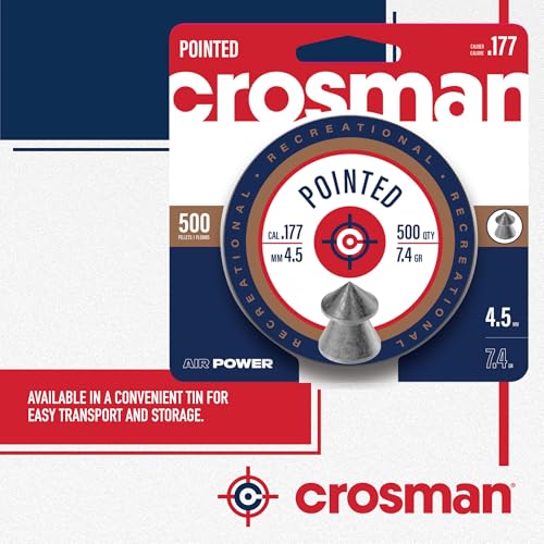 Image of Crosman .177-Caliber Pointed Lead Pellets for Air Rifles and Air Pistols - 500 Count Tin - Lead