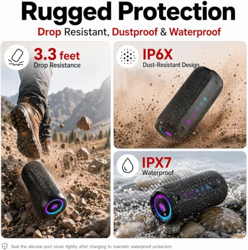 Image of Portable Bluetooth Speaker, Powerful Sound Wireless Speaker: Boost Bass, Bluetooth 5.4, 24H Playtime, 8 RGB Modes, IPX7 Waterproof, TWS Pairing, Beach /Vacation Essentials, Gift Ideas（Black）