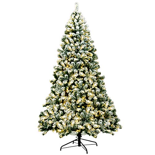 COSTWAY 135/180/230cm Künstlicher Weihnachtsbaum mit Schnee und warmweißen LED-Leuchten, Tannenbaum mit Metallständer, Christbaum PVC Nadeln, Kunstbaum Weihnachten grün (230cm)