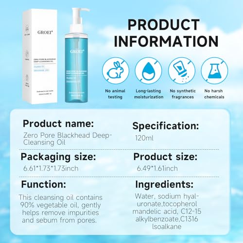 Cleansing Oil, 120ml Oil Cleanser,Reinigungsöl Gesicht,Blackhead Remover Reinigungsöl,Porenkontroll-Öl,Tiefenreinigung und Feuchtigkeitspflege,für Alle Hauttypen