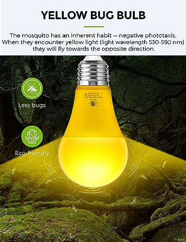 Image of L LOHAS LED Dusk to Dawn Bug Light Bulb Outdoor, A19 Yellow LED Light Bulbs