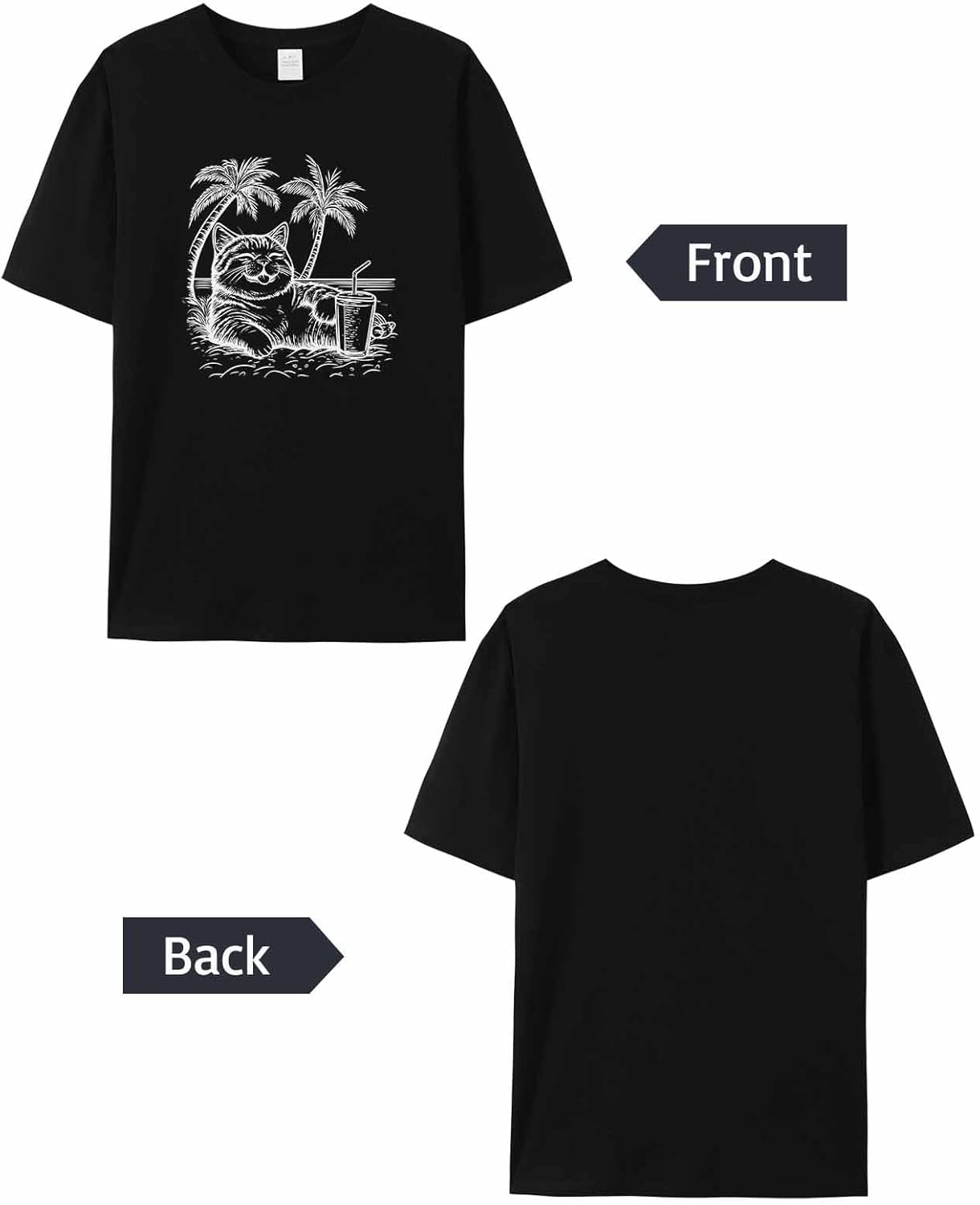 Mens Graphic T-Shirts, Cat Beach Short Sleeve Crew Neck Comfortable Soft Casual Classic Tee, XS - 5XL Palm Tree Tshirts Top - Image 7
