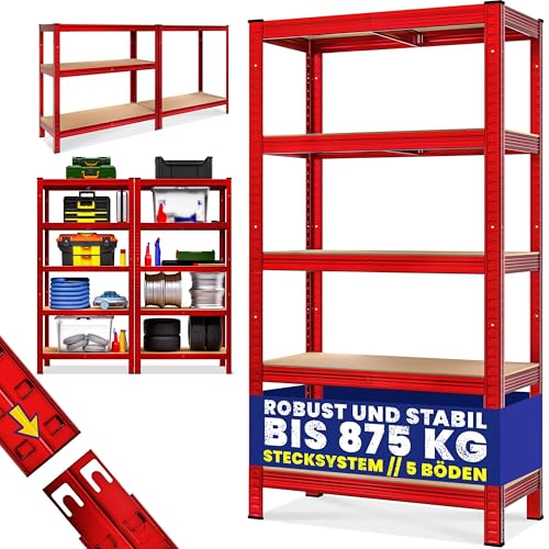 Monzana® Schwerlastregal 180x90x40cm 875kg rot 5 MDF-Platten Lagerregal Kellerregal Steckregal Werkstattregal