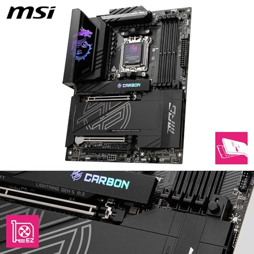 MSI MPG X870E Carbon WiFi Motherboard, ATX - Supports AMD Ryzen 9000/8000/7000 Series Processors, AM5, DDR5 Memory Boost 8400+MHz/OC, 3 x PCIe 5.0 x16, 1 x M.2 Gen5, Wi-Fi 7