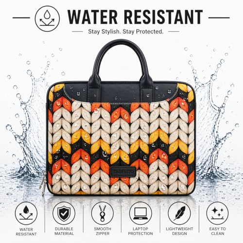 Image of Tabelito Designer Printed Laptop Sleeve for Women (13-15.6 Inch) | Jute & Vegan Leather Office Handbag | Lightweight Stylish Work Bag with Handle