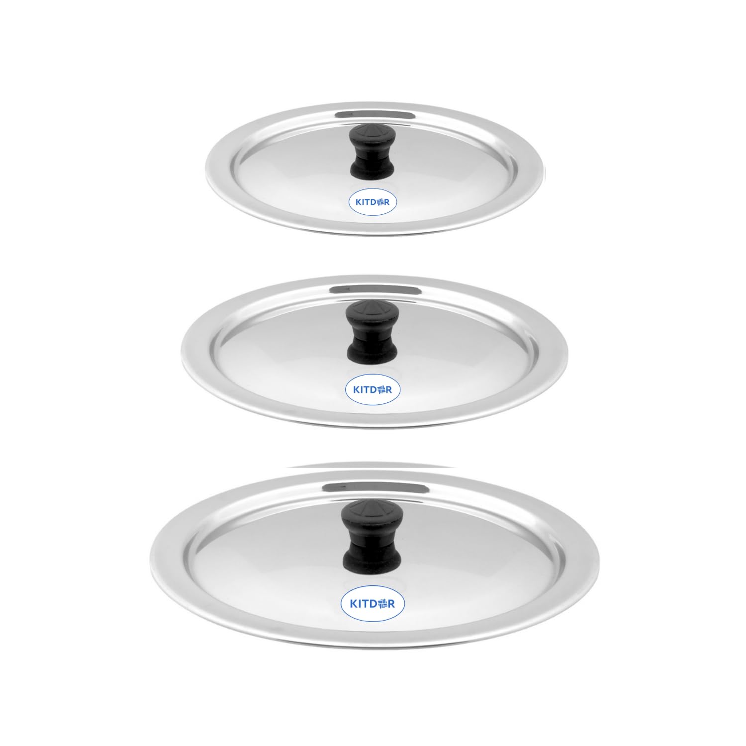 Glossy Steel Lids for Utensils with Knobs | Melt-Free with a Good Gripsteel Lid for Kadai and Other Utensils | Round, Rust Resistant Steel (4 Pcs Set, Small) — Amazon image 5