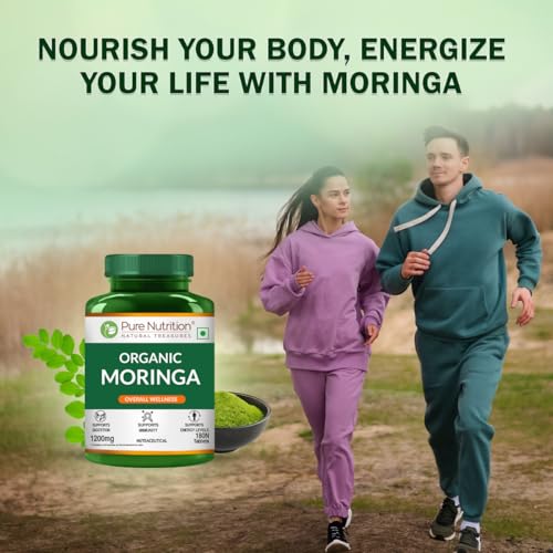 Image of Pure Nutrition Organic Moringa Tablets with 1200mg Leaves Extract | Moringa Tablets for Healthy Digestion, Immunity, Energy Levels & Detox - 180 Veg Tablets