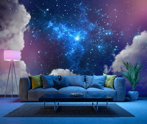 LOOWAP Galaxy Starry Cloud Wallpaper for Ceiling Purple Starry Sky Wall Mural Living Room Bedroom（Not Peel n' Stick）