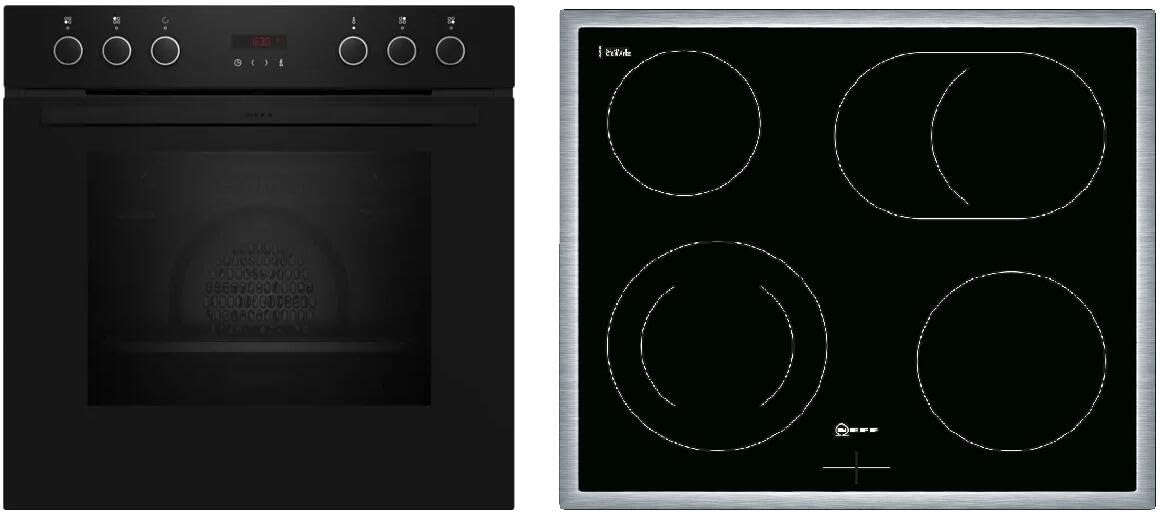 NEFF EDX4PB0, Herd-Set bestehend aus E2CCG6AK3 Herd, 60 x 60 cm, Pyrolyse-Selbstreinigung, CircoTherm, LED-Display & M13R42N2 Elektrokochfeld, Bräterzone, Edelstahlrahmen