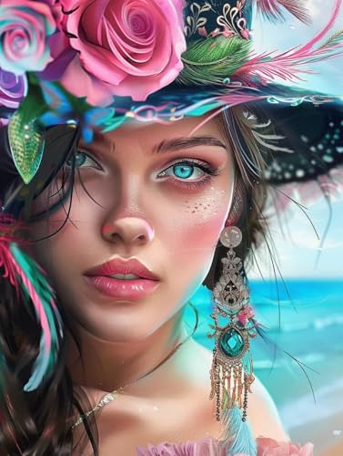 Diamond painting femmes 5D plage grand format 100x130cm kit broderie complet pour adultes