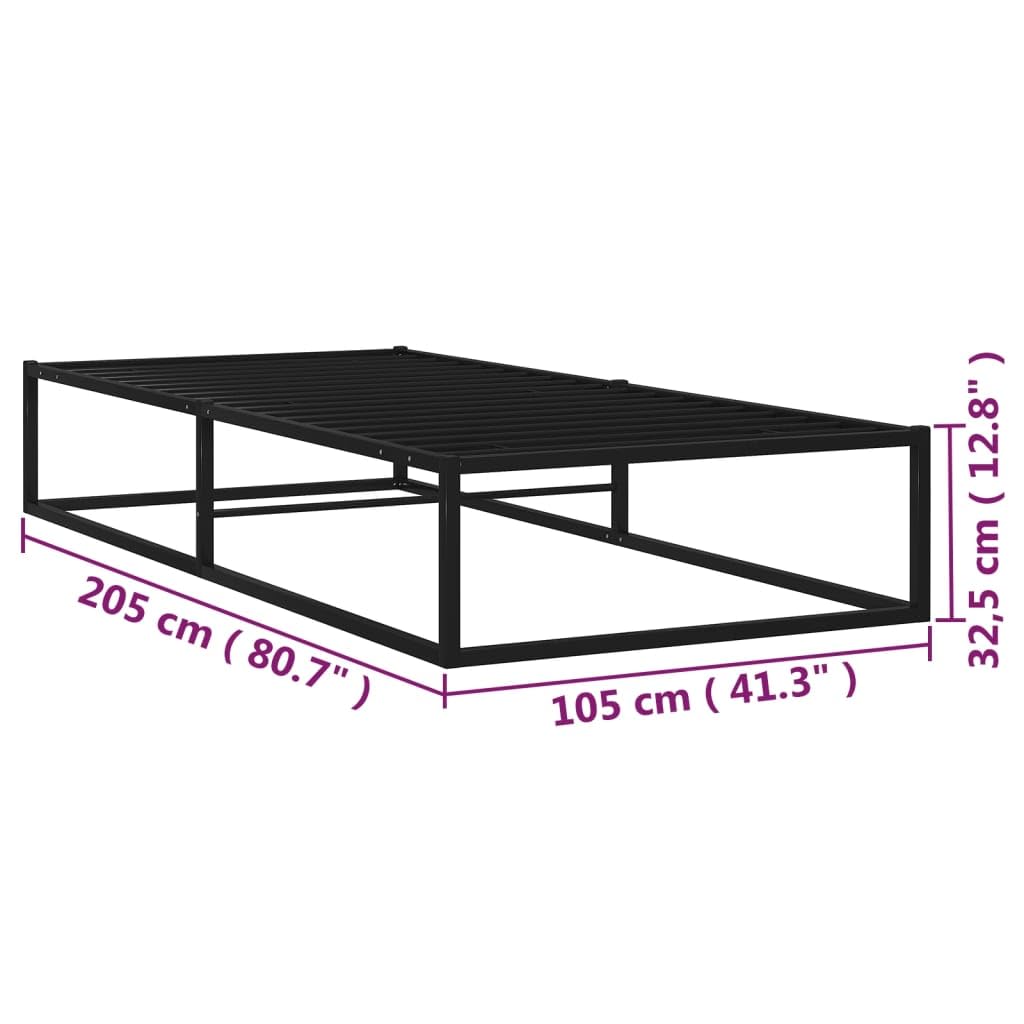 Black Metal Bed Frame 105x205 cm with Slats | Durable steel platform design provides strong support for bedrooms and guest rooms without a box spring.