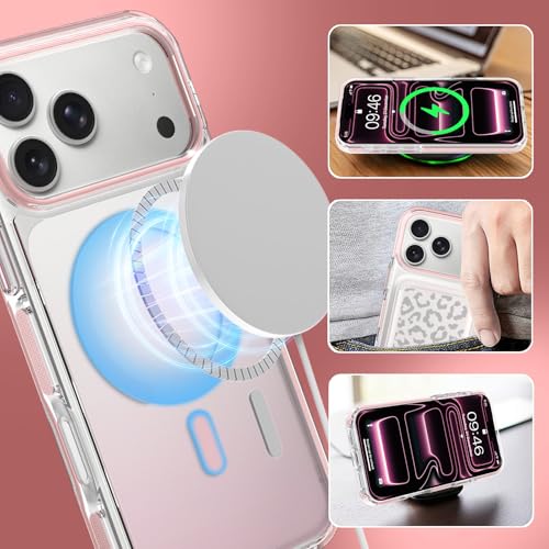 Image of Magnetic Case for iPhone 17 Pro [Compatible with Magsafe] [Anti-Yellowing] [1 Screen Protector] Slim Clear Iridescent Case for iPhone 17 Pro 6.3 inch 2025, Pink