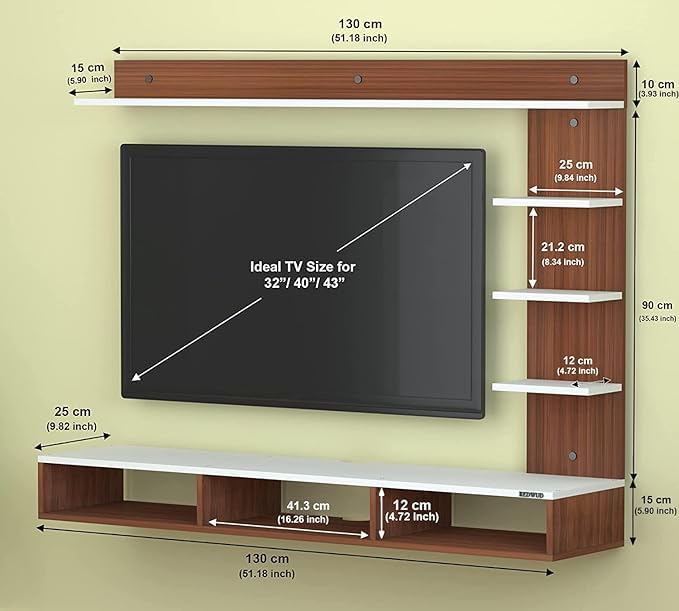Image of Anikaa Tyron Engineered Wood Wall Mount TV Unit /TV Stand /Wall Set Top Box Stand /TV Cabinet /TV Entertainment Unit with LED Light (Walnut /White)(Ideal for Upto 42 inch)(D.I.Y)