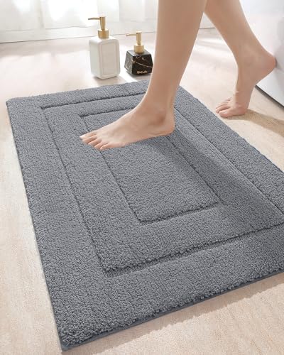 DEXI Bathroom Rug Mat, Extra Soft Absorbent Premium Bath Rug, Non-Slip Comfortable Bath Mat, Carpet for Tub, Shower, Bath Room, Machine Washable, 20"x32", Grey