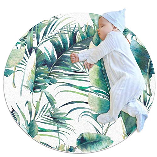 Alfombra redonda con diseño de hojas de plátano, diseño de palmeras de verano, para dormitorio de niños, alfombra de 27.6
